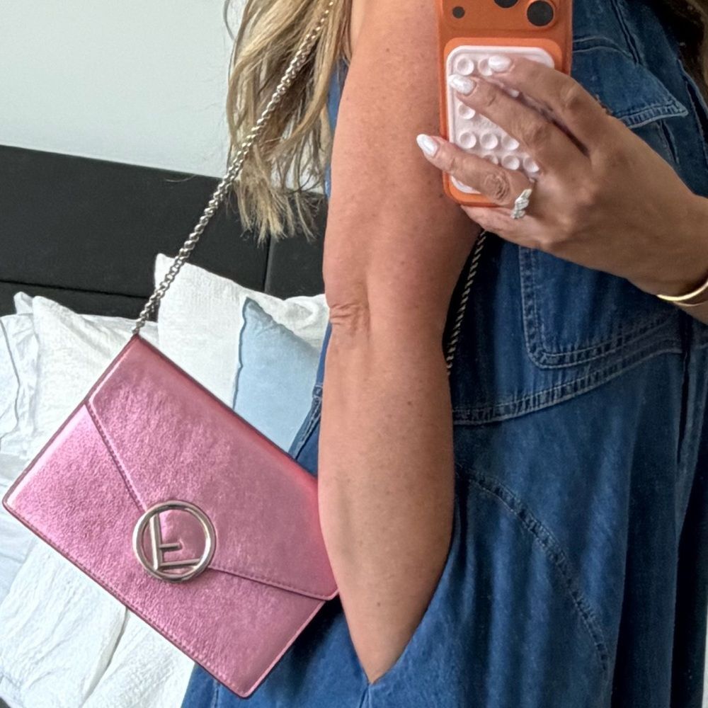 Fendi Vitello Catalon Metallic Pink Leather Bag with Silver Accent